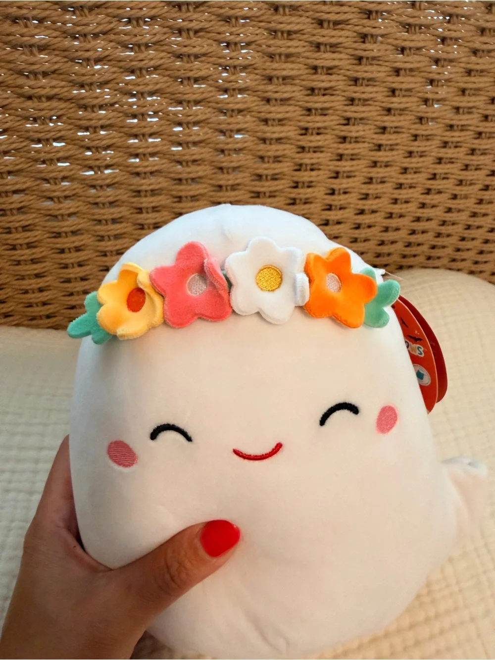 Squishmallows White Ghost with Floral Crown - Multicolor Flowers